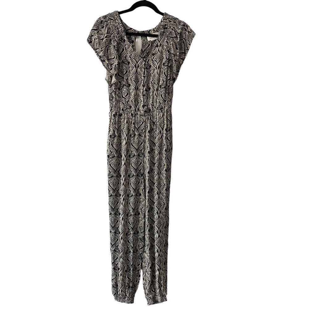 ❌SOLD❌ Anthropologie Zadie Black and cream Short sleeve Jumpsuit Size 4 - Picture 2 of 16